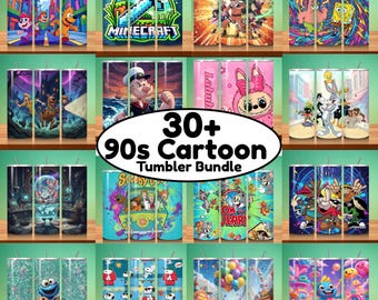 30+ 90s Tumbler Wrap Bundle, Instant Download 20oz Tumbler PNG Wraps Design, Digital 90 s Cartoon 20oz Skinny Tumblers Designs Template
