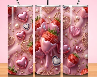 Cherry Bow Valentine Tumbler Wrap, Pink Bow 20oz Skinny Sublimation Design Romantic Watercolor Hearts,Trendy Tumbler PNG, Digital Download