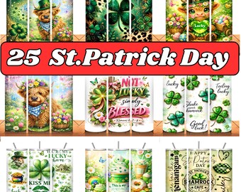St Patricks Day Tumbler Wrap PNG, 20oz Skinny Tumbler Sublimation Design, Leopard Print Shamrock Clover Tumbler PNG, Instant Download