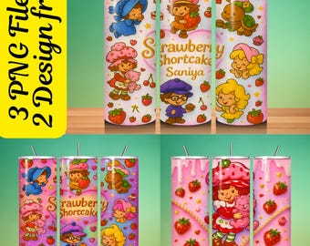 Strawberry Character 20oz Skinny Tumbler, Cartoon 20 oz Tumbler Wrap, Cartoon Characters 20oz Tumbler Png, Straight and Tapered 20oz Wrap