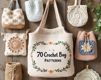Pacote com 70 padrões de bolsas de crochê, padrão de bolsa de crochê, padrão de bolsa de compras de crochê, tutorial de bolsa de crochê, padrão de bolsa de mão, digital
