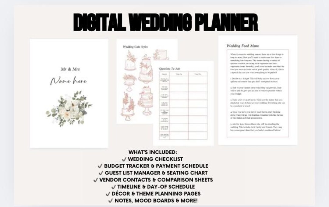 Wedding Planner Template Budget, Checklists, Moodboards (editable on