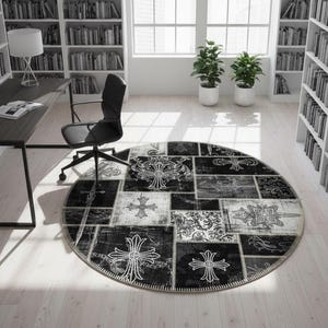 Chrome İnspired Rug, Gothic Cross Rug, Dark Fantasy Decor