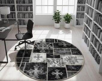 Chrome İnspired Rug, Gothic Cross Rug, Dark Fantasy Decor
