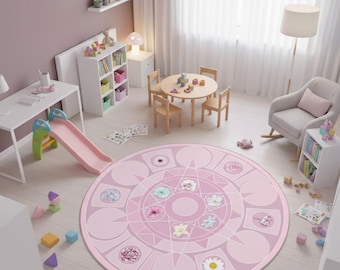 Tapis Princesse, Tapis de sol, Tapis de jeu pour enfants, Décoration de chambre d'enfant, Tapis rond pastel pour chambre, Tapis Magic Girl antidérapant, Anti-allergique