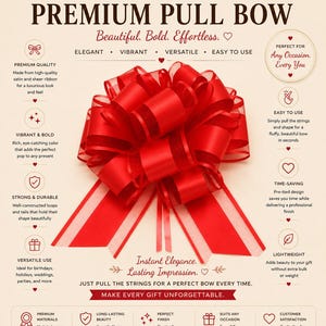 Red Satin Pull Bow, Large Gift Ribbon Decoration, Wedding Birthday Packaging