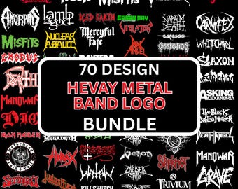 70 Vintage Metal Band Logos PNG | Retro Rock Clipart (Digital File)