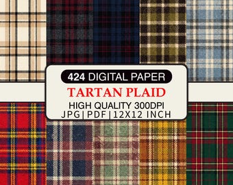 Paquete de papeles digitales con estampado de tartán, patrones de tartán escocés sin costuras, fondos con textura de tela rústica, papel para álbumes de recortes imprimible.