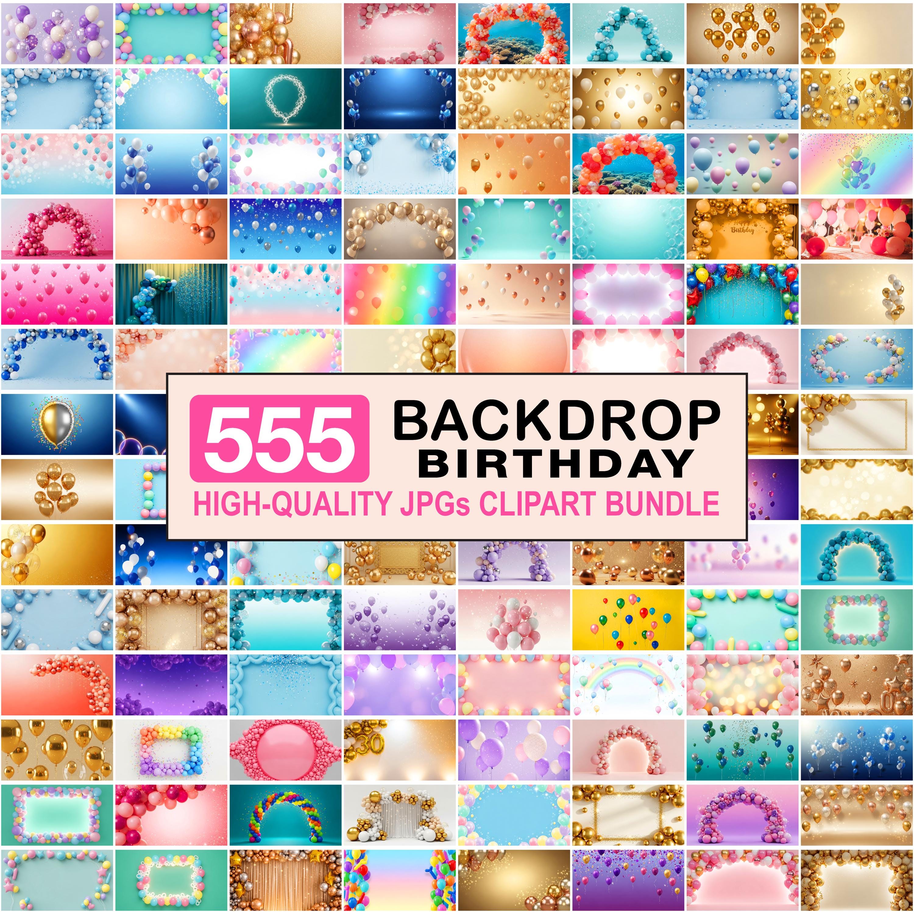 555 Birthday Backdrop JPG Clipart Bundle, Birthday Background, Festive ...