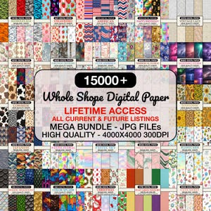 Pacchetto Mega di oltre 11000 carte digitali, motivi senza soluzione di continuità, accesso a vita, pacchetto di carte per scrapbooking, texture di sfondo, carta stampabile