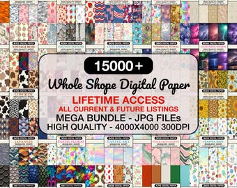 Paquete gigante de más de 15000 papeles digitales, patrones digitales, acceso de por vida, paquete de papeles para álbumes de recortes, texturas de fondo, papel imprimible.