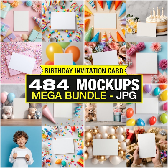 Birthday Invitation Card Mockup Bundle, Party & Child Themes (JPG Digital Download)