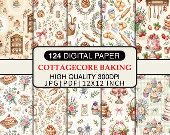 Cottagecore Baking Digital Paper, Vintage Floral Seamless Patterns (JPG Download)