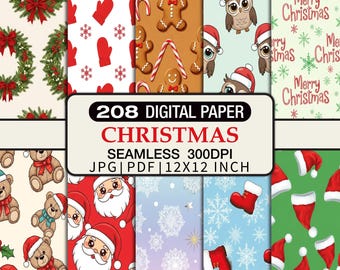 Lot de papier numérique de Noël, motifs sans couture des fêtes (JPG, 30 x 30 cm)