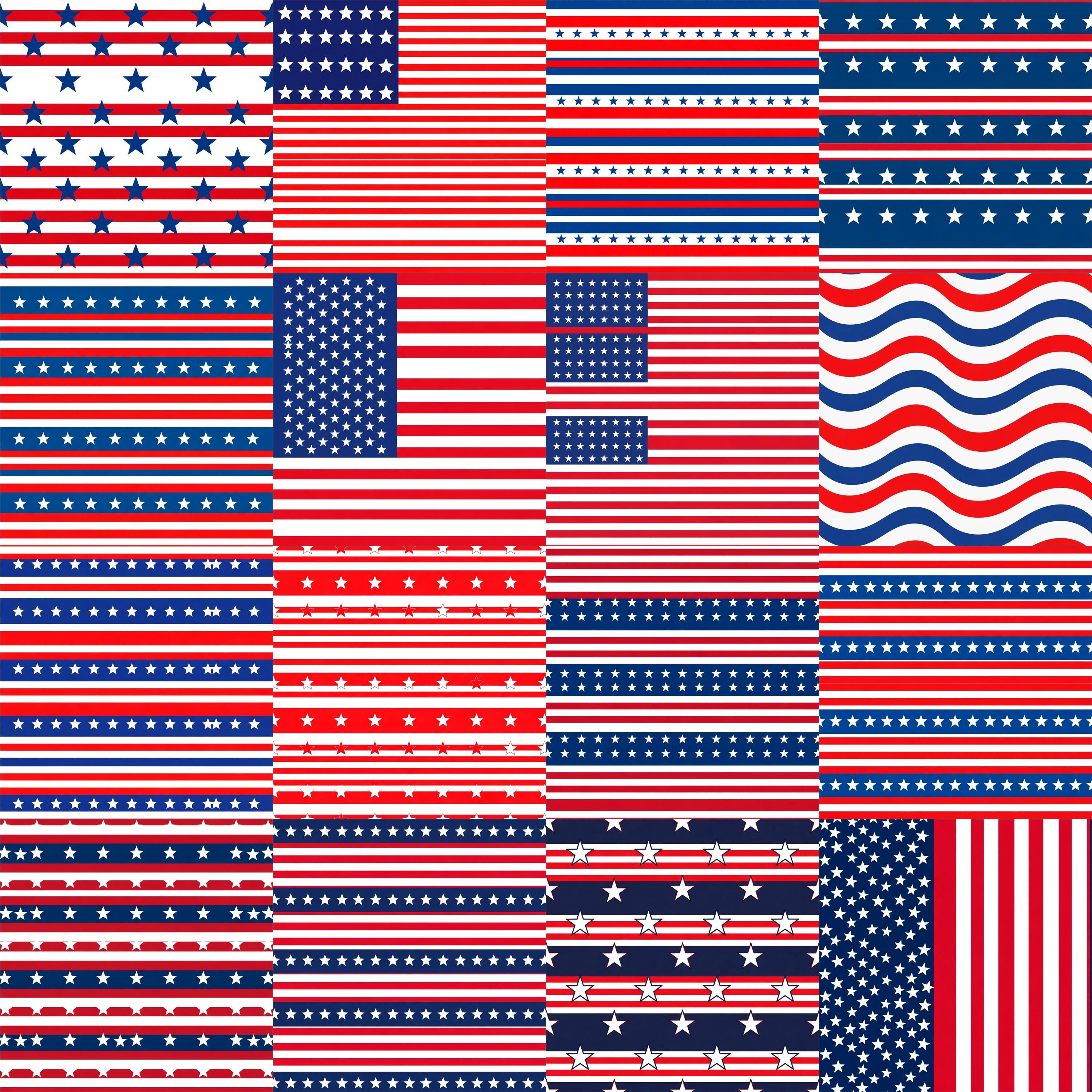 American Digital Paper Pack, Patriotic Seamless Patterns, USA Flag ...