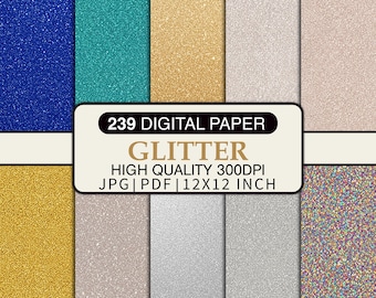 Paquete de 239 papeles digitales con purpurina, texturas brillantes doradas y plateadas (descarga digital)