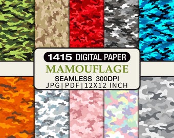 Papel digital de camuflaje, patrones de camuflaje sin costuras, diseños (JPG + PDF)