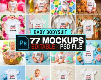 Paquete de maquetas de bodies para bebés, plantillas PSD para bodies (descarga digital)