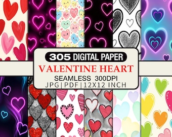 Valentine Heart Digital Paper, Seamless Patterns (JPG, PDF)