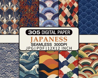 Japanisches digitales Papier mit nahtlosen Wellenmustern (JPG + PDF)