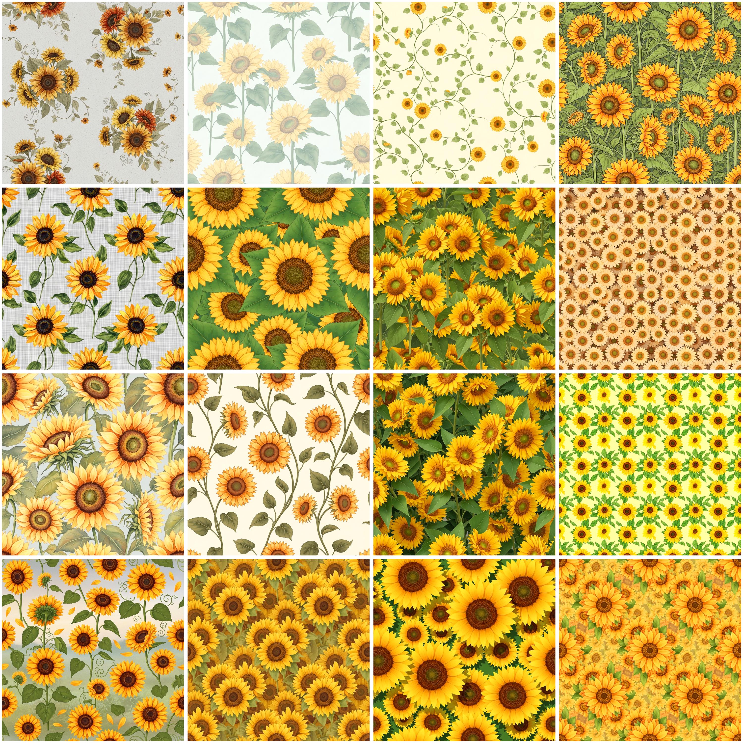 Sunflower Digital Paper Pack, Seamless Floral Patterns, Rustic ...