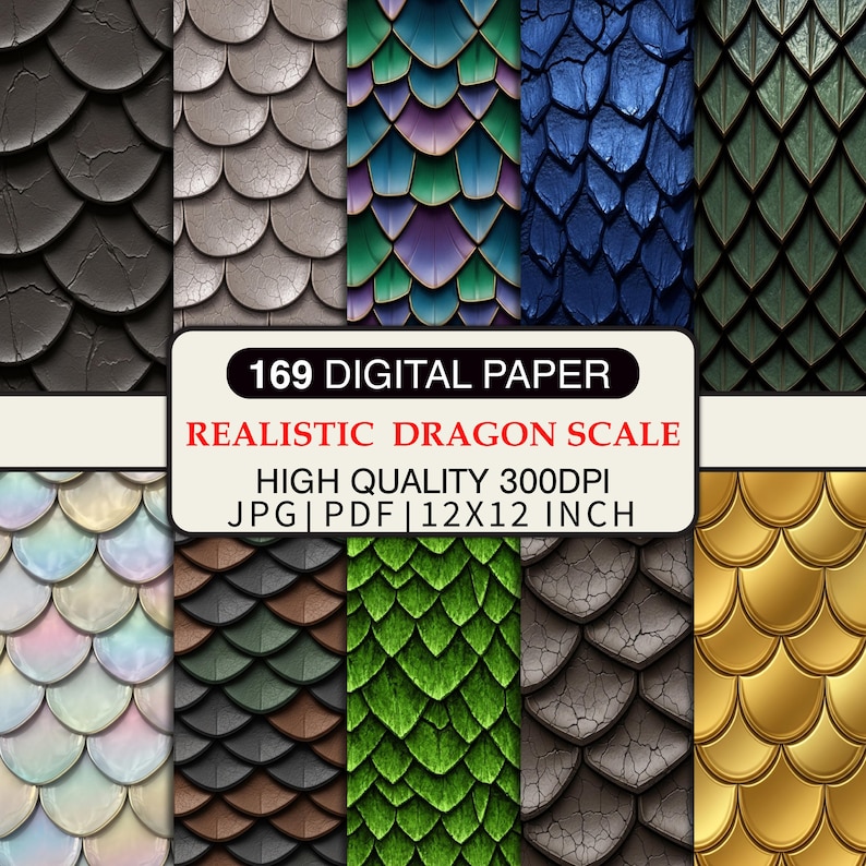 169 Dragon Scale Digital Paper, Realistic Scale Texture, Fantasy ...