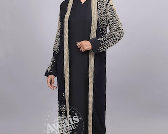 Avond Abaya Borduur Jas Kaftan Abaya Lange Jurk Moslim Traditionele Luxe Kleding Kaftan