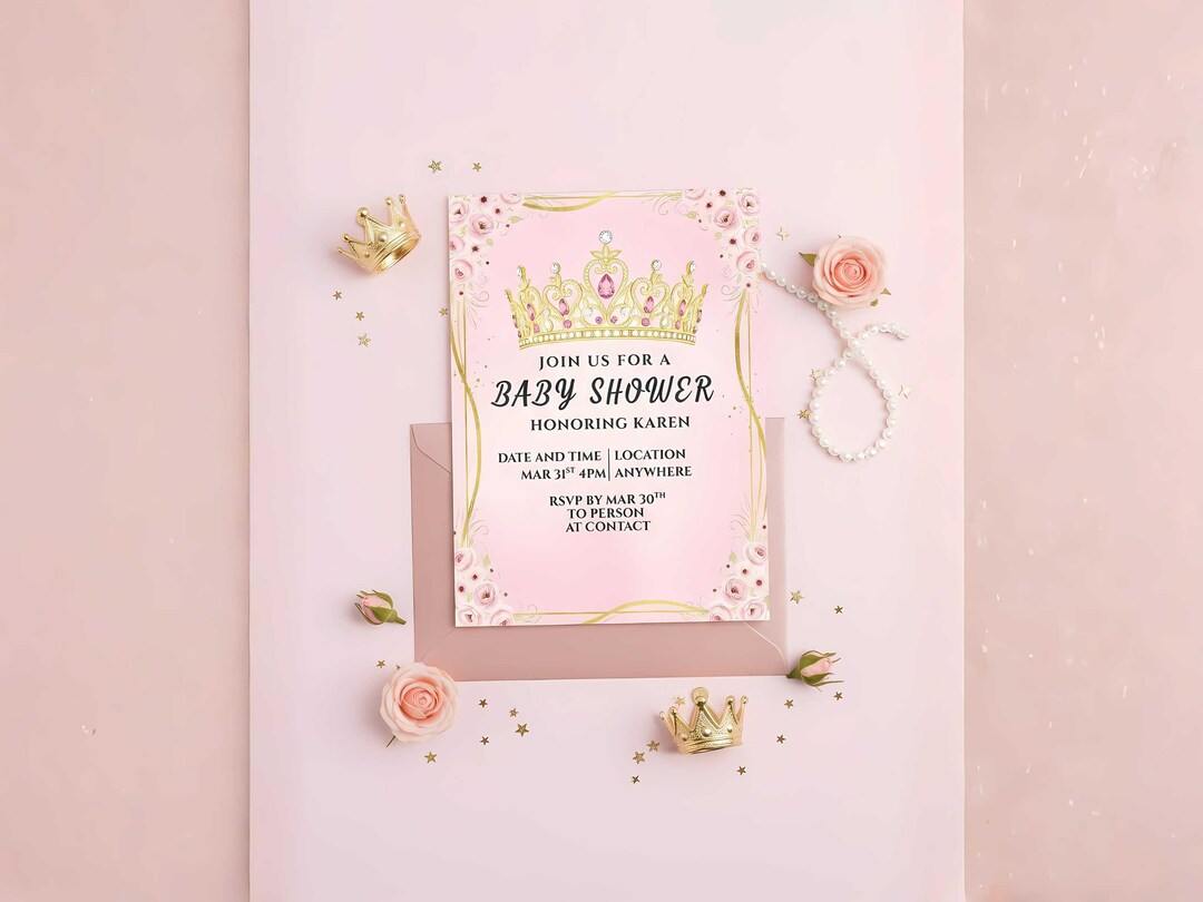 Royal Pink and Gold Princess Baby Shower Invitation Customizable ...