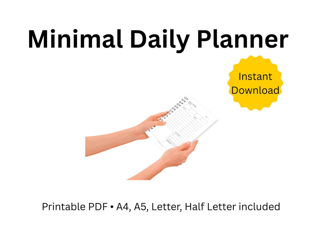 Minimalist Daily Planner Printable: A4 A5 US Letter Sizes (instant ...
