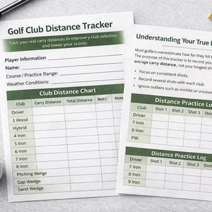 Golfclub Distance Tracker Afdrukbare golfbaangrafiek voor golfers