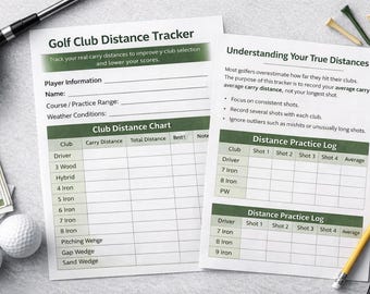 Golf Club Distance Tracker Printable Golf Yardage Chart for Golfers