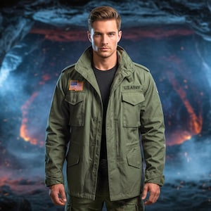 Herren John Rambo Erstes Blut Sylvester Stallone Jacke | M65 Militär US Army Olivgrün Schwarzer Baumwoll Mantel