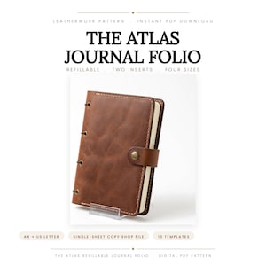 Leather Journal Cover Pattern PDF | Refillable Travelers Notebook Folio | 4 Sizes, A4 + US Letter Templates | Leathercraft Digital Download