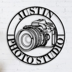 Custom Camera Metal Wall Art: Personalized Photographer Name Sign