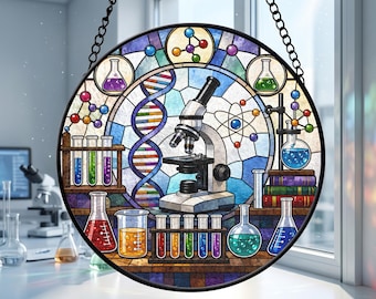 Atrapasueños para laboratorio de ciencias: Adorno de vidrieras para ventana con temática de química, regalo para profesores de ciencias.