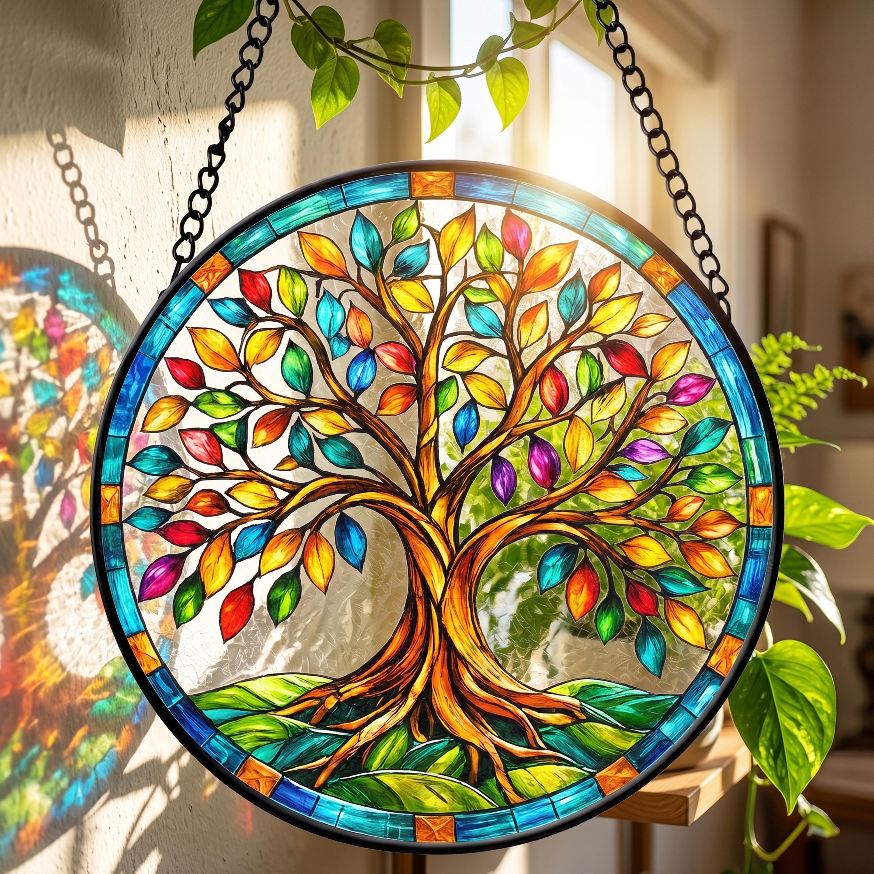Handmade Tree of Life Stained Glass Suncatcher, Nature Window Hanging ...