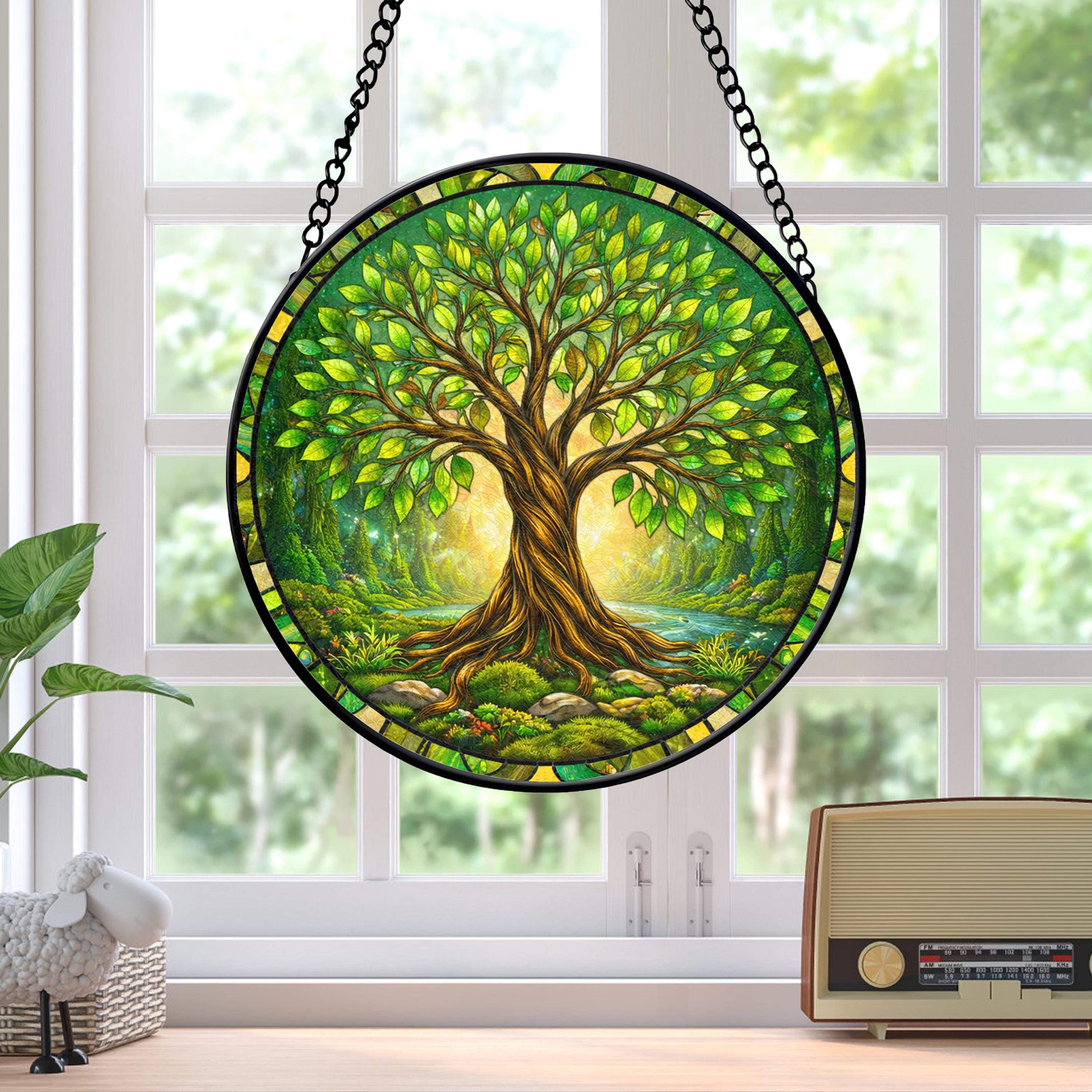 Handmade Tree of Life Stained Glass Suncatcher, Nature Window Hanging ...