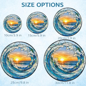 Attrape-soleil en vitrail vague océanique, tenture de fenêtre coucher de soleil sur la plage, décoration en verre de mer côtière image 8