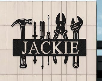 Custom Garage Tool Name Metal Sign with LED Light: Mechanic Decor