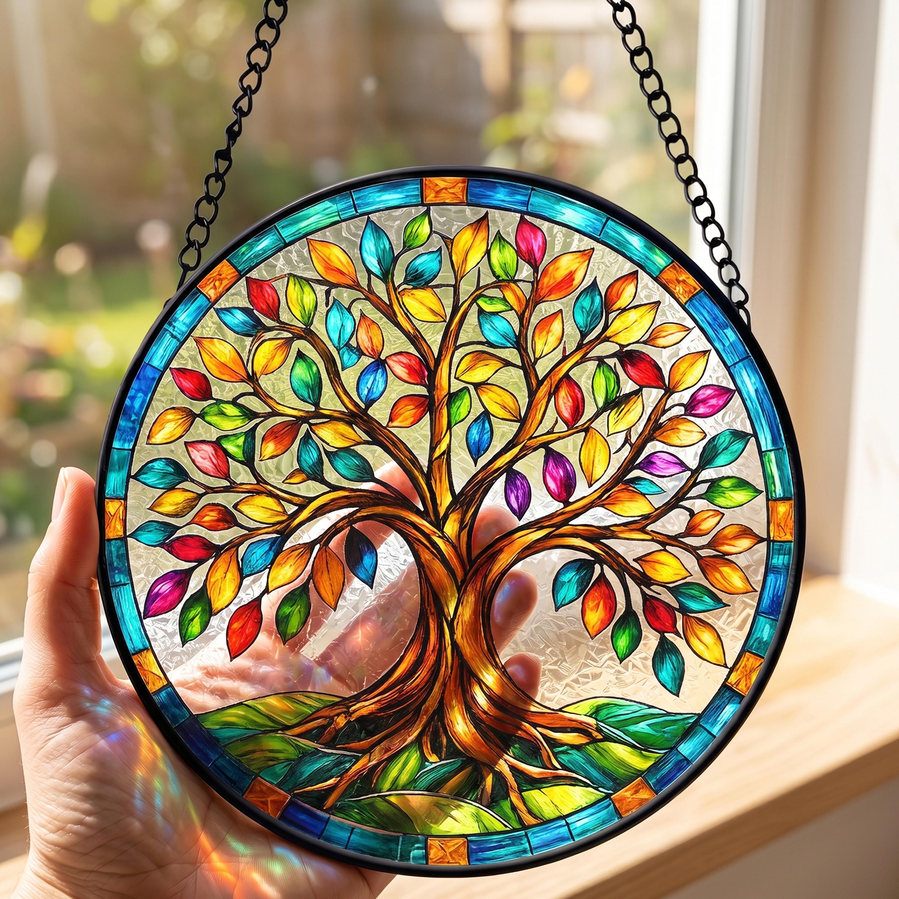 Handmade Tree of Life Stained Glass Suncatcher, Nature Window Hanging ...