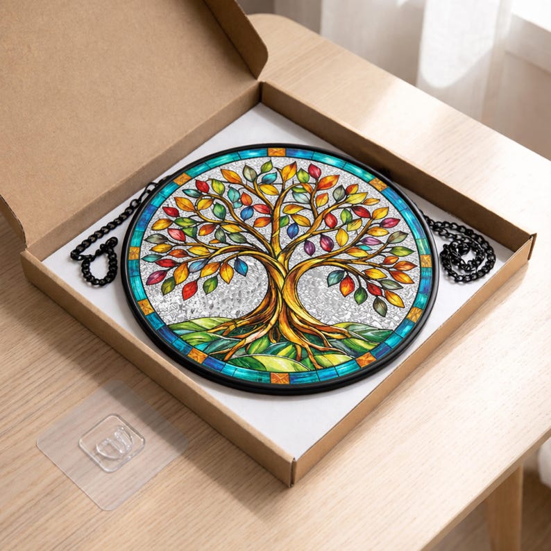 Handmade Tree of Life Stained Glass Suncatcher, Nature Window Hanging ...