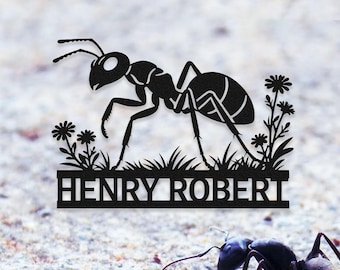 Arte de pared de metal personalizado con forma de hormiga / Letrero personalizado con nombre de entomólogo / Decoración infantil para habitación infantil / Decoración del hogar