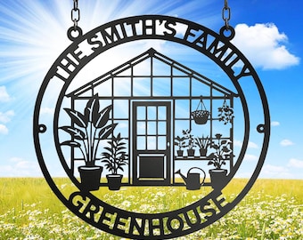 Personalized Family Name Greenhouse Metal Sign - Plant Lover Decor