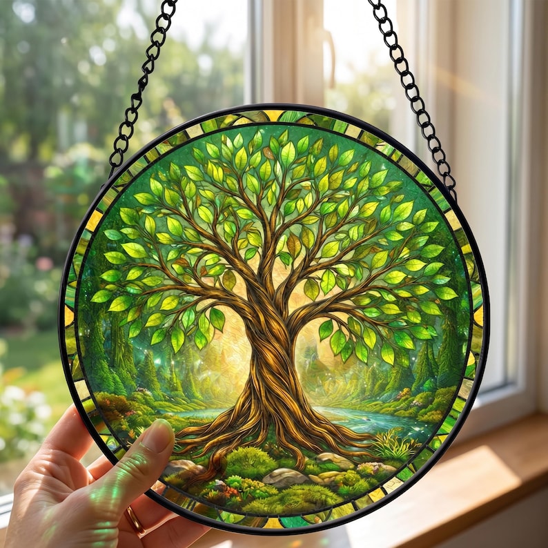Handmade Tree of Life Stained Glass Suncatcher, Nature Window Hanging ...