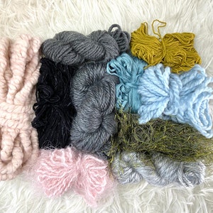 Pack de fibres de tissage gris rose bleu vert, pack de fibres, pack de fibres Macraweave, mini kit de tissage, pack de fibres neutres, pack de fils de tissage image 1