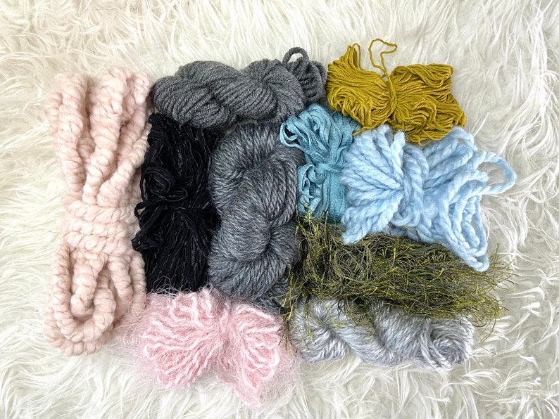 Pack de fibres de tissage gris rose bleu vert, pack de fibres, pack de fibres Macraweave, mini kit de tissage, pack de fibres neutres, pack de fils de tissage image 1