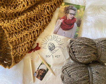 BEGINNERS KNITTING KIT, Cowl Knit Kit, Beginners Simple Quick Knitting Pattern, Diy Cowl Scarf, Easy Knitting Project Kit, Complete Knit Kit