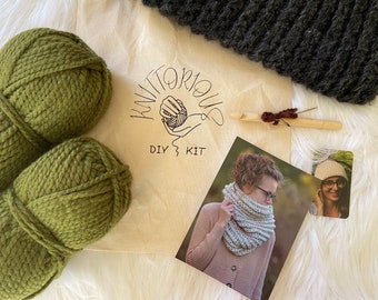 BEGINNERS CROCHET KIT, Beginners Simple Quick Crochet Pattern, Chunky Crochet Cowl Scarf Diy, Easy Crochet Project Kit, Complete Crochet Kit