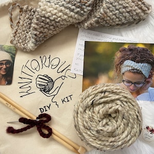 BEGINNERS KNITTING KIT, Beginners Simple Quick Knitting Pattern, Chunky Knit Headband Diy, Easy Knitting Project Kit, Complete Knit Kit image 1