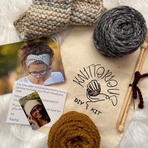 BEGINNERS KNITTING KIT, Beginners Simple Quick Knitting Pattern, Chunky Knit Headband Diy, Easy Knitting Project Kit, Complete Knit Kit image 3